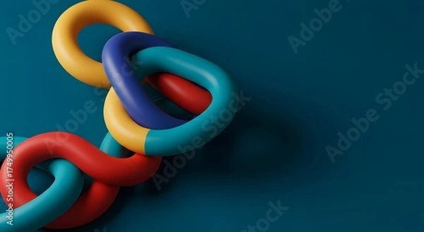 Fototapeta Abstract 3D Rings Interconnected on Teal Background