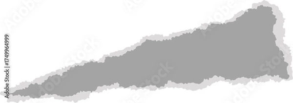 Obraz Ripped gray paper of notebook. Piece of page and sheet with torn edge for banners templates and scrapbooking design. Rough vintage patch and cardboard shape