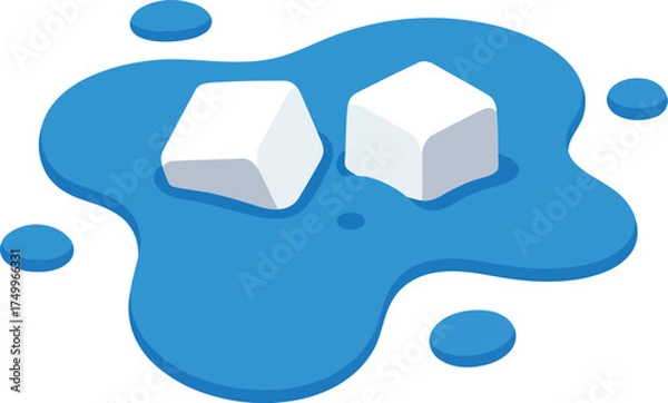 Fototapeta Refreshing ice cubes melting in blue liquid summer beverage concept vector