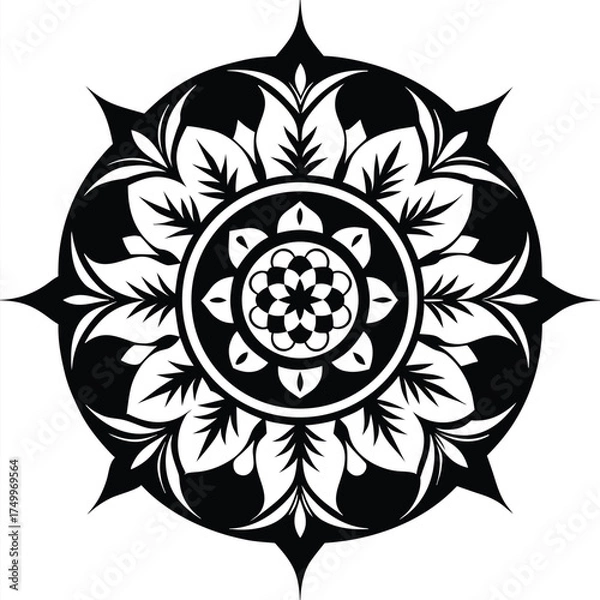 Fototapeta Minimalist tribal mandala silhouette with repeating geometric patterns and intricate details