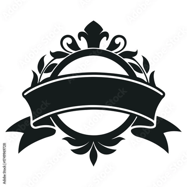 Fototapeta Monochrome ribbon silhouette design element for heritage labels and vintage branding applications