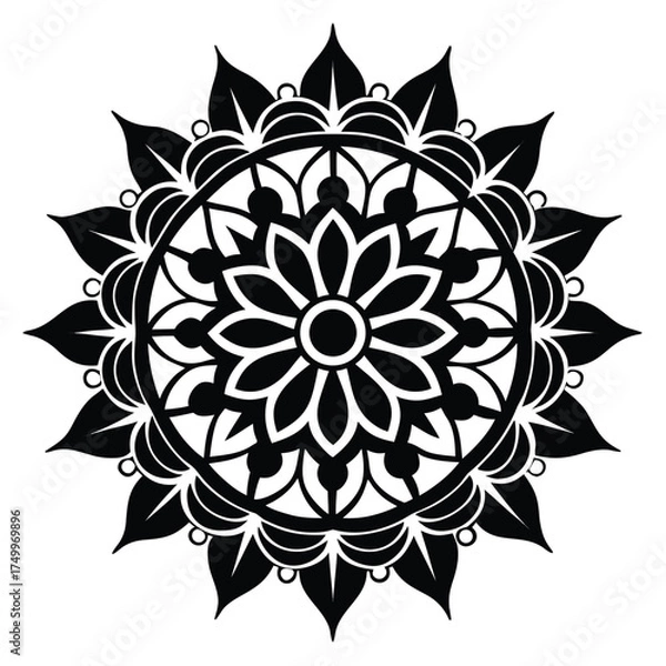 Fototapeta Intricate black and white circular mandala design with geometric patterns and ornate details