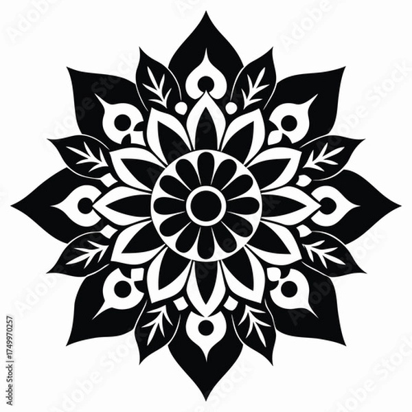 Fototapeta Intricate traditional flower mandala silhouette design for cultural celebrations and decorative applications