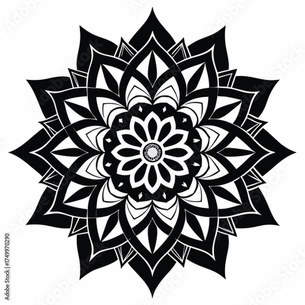 Fototapeta Intricate layered floral mandala silhouette with tribal inspired elements and vibrant color possibilities