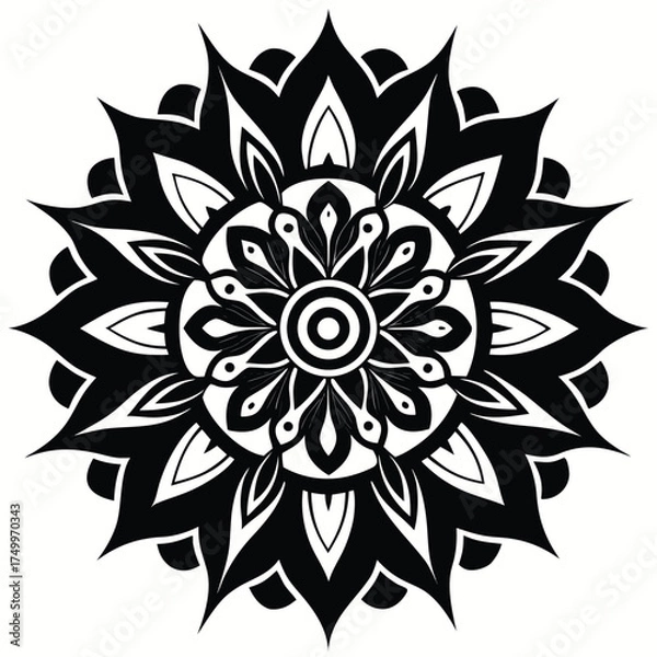 Fototapeta Intricate tribal mandala silhouette with layered petal design