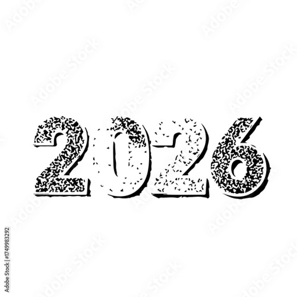 Fototapeta Textured Black and White 2026 Number Typography with Dotted Details.