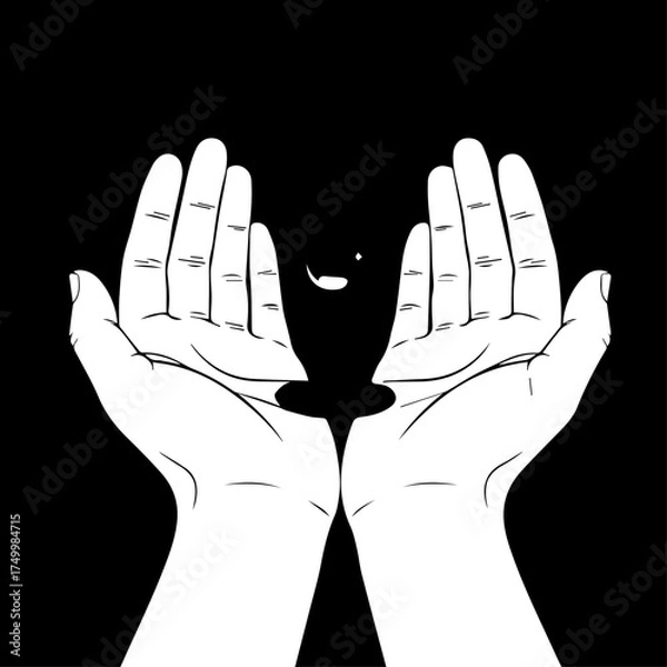 Fototapeta Upward-Facing Hands with a Dark Shape, Offering Gesture, Simple Line Art.