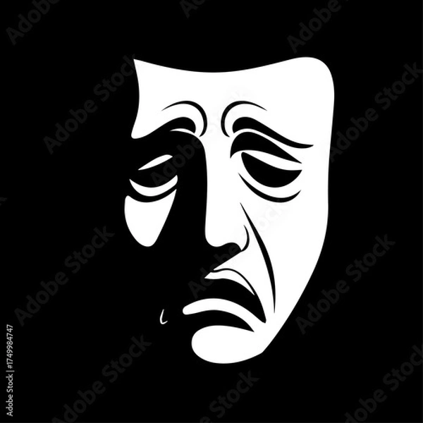 Fototapeta Vector Illustration of a White Sadness Mask with Downward Curved Mouth and Eyes.