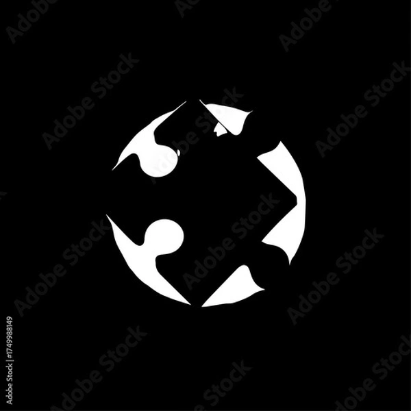 Fototapeta White Puzzle Piece Symbol Forming a Circular Shape on Black Background.