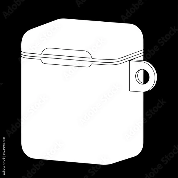 Fototapeta White Rectangular Earbud Case with Ring, Closed Lid, and Minimalist Design.