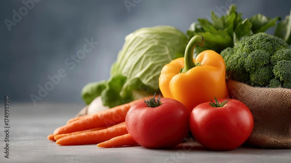 Fototapeta Fresh Vegetables Arrangement with Cabbage, Broccoli, and Carrots