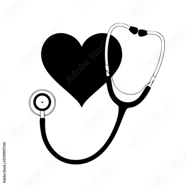 Obraz Black Heart and Stethoscope Symbolizing Healthcare and Medical Profession.