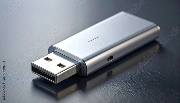 Fototapeta Silver USB Flash Drive on Metal Surface.