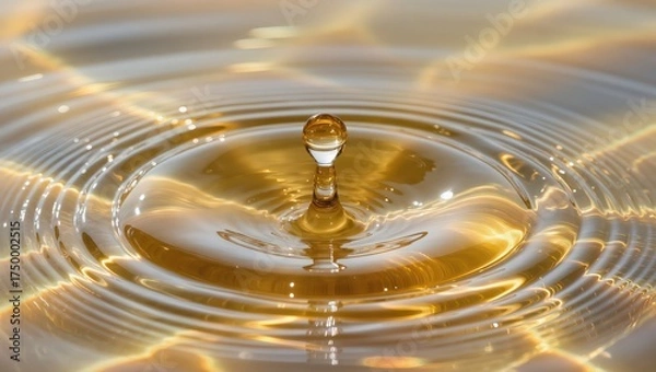 Fototapeta The moment the drop hits the liquid creating dynamic ripples with mesmerizing texture in a captivating, high-angle shot. Capturing the essence of simplicity and elegance.