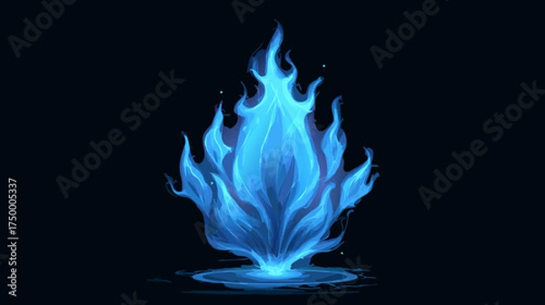 Fototapeta Ethereal blue flame, magical fire element on dark background, mystical energy, glowing fantasy effect, supernatural aura.