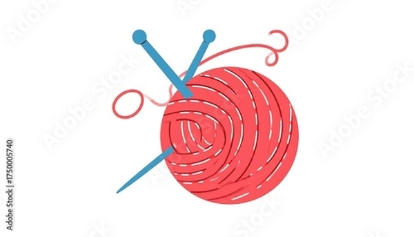 Obraz Red Yarn Ball with Knitting Needles.