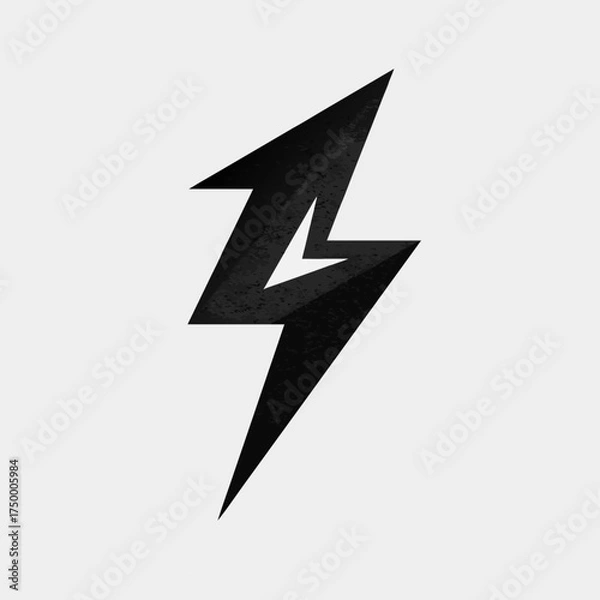 Fototapeta Modern black stylized lightning bolt icon with textured grunge effect on a light background. Symbol of power, energy, speed, and electricity.