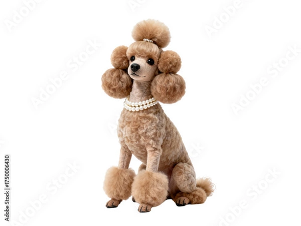 Fototapeta Elegant Poodle with Pom Poms and Pearls on White Background.