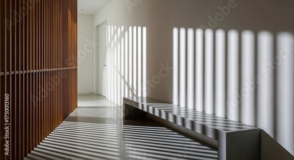 Obraz Modern Hallway With Striking Light Patterns and Wooden Accents