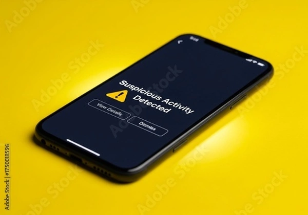 Obraz Fraud Alert Smartphone Notification with Suspicious Activity Warning Sign Highlighting Cybersecurity, Mobile Banking Risks, and User Protection