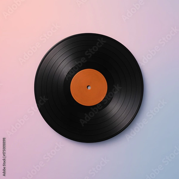 Fototapeta Vintage Vinyl: A classic vinyl record, a tangible symbol of music heritage, lies on a subtly gradient surface, evoking nostalgia and the enduring allure of analog sound.