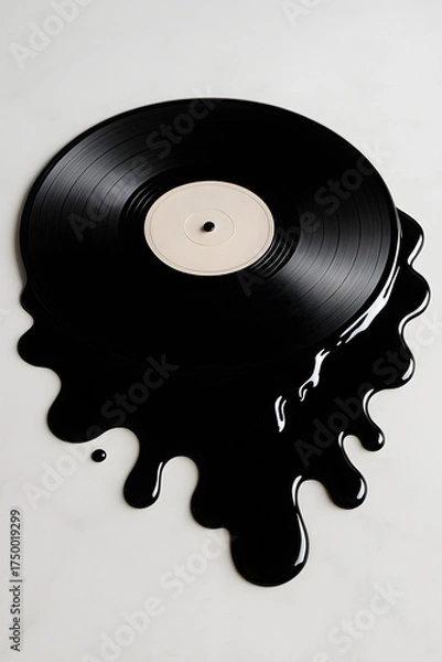 Fototapeta Melted Vinyl Record: A creative visualization of a classic vinyl record, now artistically melting with a modern touch. The liquid-like effect brings a unique appeal to the scene.