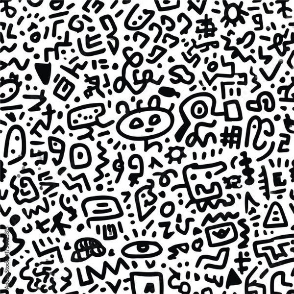 Fototapeta Abstract Monochrome Chaotic Scribbles Minimal Art