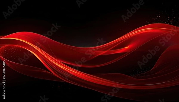 Obraz Abstract flowing red and gold lines against a dark background, with subtle sparkles