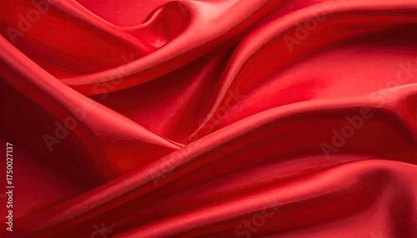 Obraz Close-up of vibrant, flowing red fabric with soft folds and subtle highlights