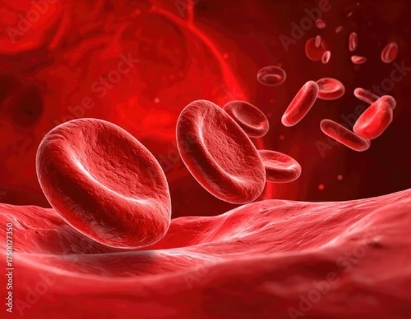 Obraz Close-up of red blood cells flowing through vessels in a circulatory system