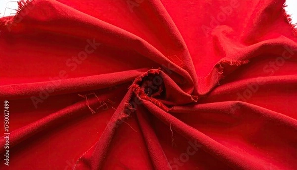 Obraz Close-up of swirling, vibrant red fabric with torn edges, texture visible