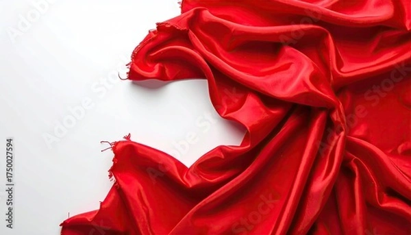 Obraz Crimson silk cloth draped elegantly against a white background, creating texture