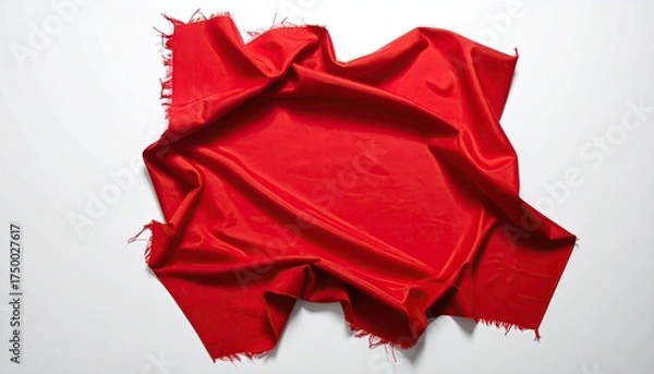 Obraz Vivid red cloth, crumpled and fringed at the edges, lies on a white surface