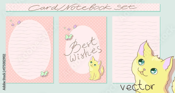 Fototapeta cat card or notebook set