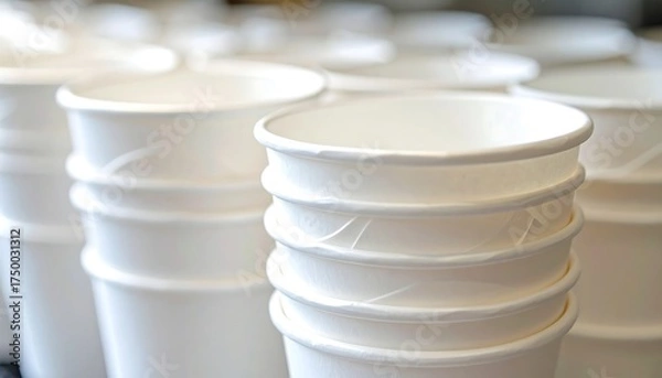 Fototapeta White Disposable Paper Cups in a Row.
