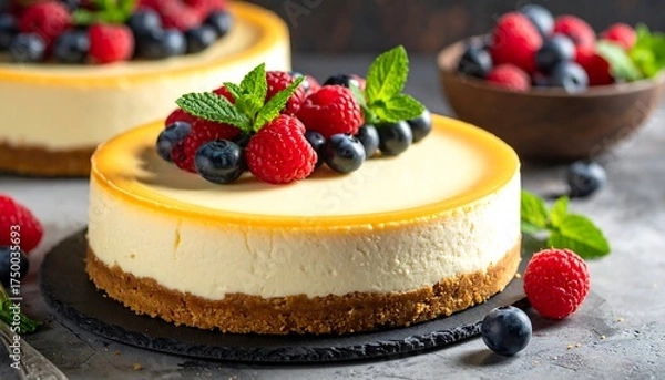 Fototapeta Delicious Fresh Fruit Cheesecake Dessert.