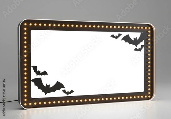 Fototapeta Vintage marquee frame with lightbulbs and bats creating a retro Halloween theater style perfect for party invitations and promotions.