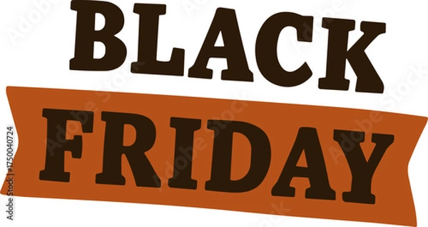 Fototapeta A bold Black Friday banner with dark brown text on an orange ribbon, symbolizing major retail discounts and promotional sales.