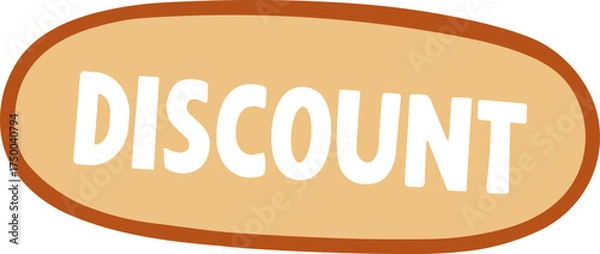 Fototapeta A flat retro-style “DISCOUNT” label with bold black text on a beige oval background outlined in orange, ideal for sale, marketing, and promotional materials.