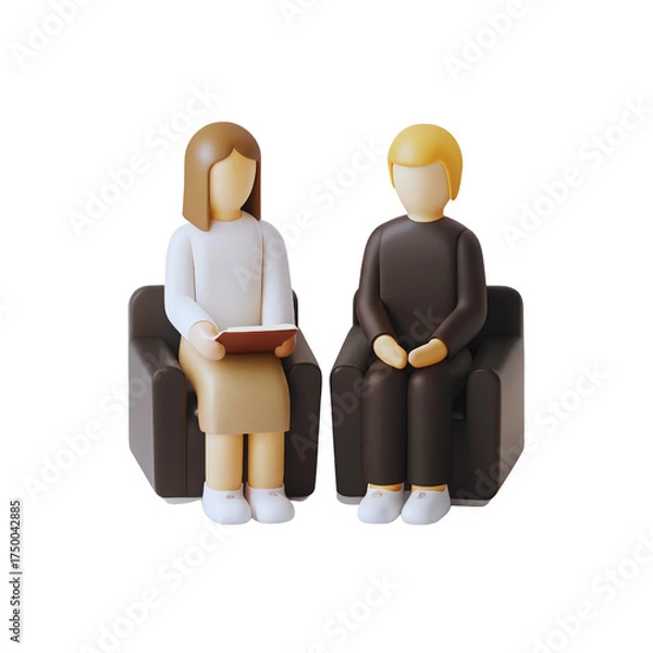 Obraz Two faceless stylized individuals sitting in armchairs facing each other for a conversation or therapy session