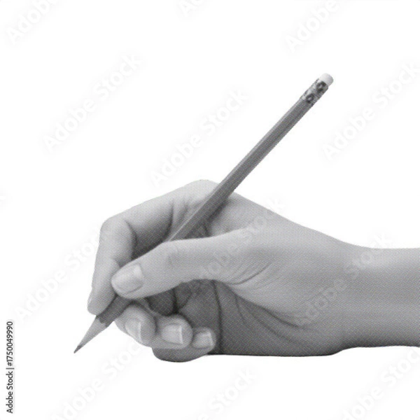 Fototapeta hand holding a pencil isolated on white background, representing creativity, drawing, art, and education in retro pop art style