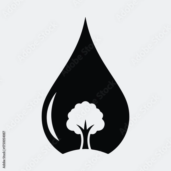 Fototapeta Silhouette tree inside water drop shape eco concept vector illustration