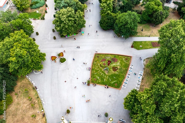 Obraz Aerial view from drone of seagarden alleys with sundial, Varna, Bulgaria