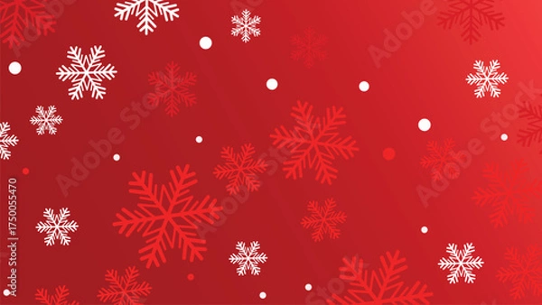 Fototapeta Vibrant red gradient background with scattering white and red snowflakes vector graphic.