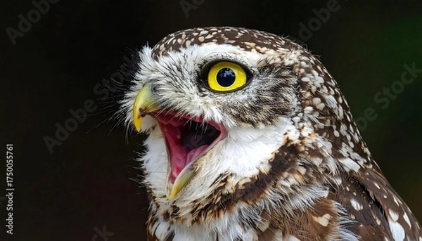 Fototapeta Close Up of an Owl with Open Mouth.