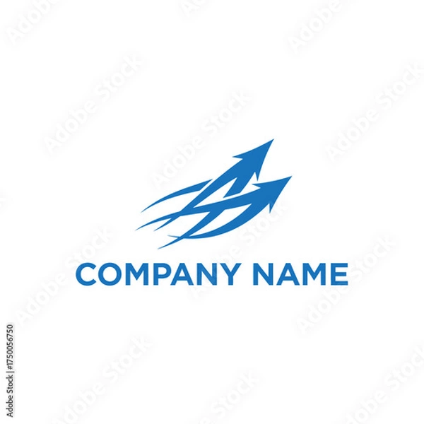 Fototapeta A dynamic blue logo featuring two upward-pointing arrows forming an abstract shape, with streaks suggesting speed and progress.