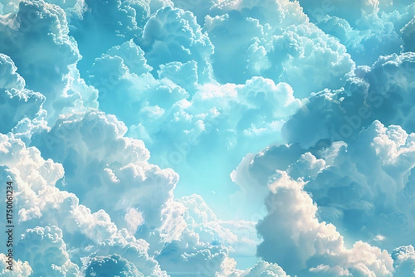 Fototapeta Clouds forming a seamless pattern in a clear blue sky