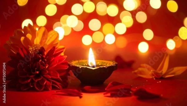 Fototapeta Diwali Celebration with Diya and Flower.