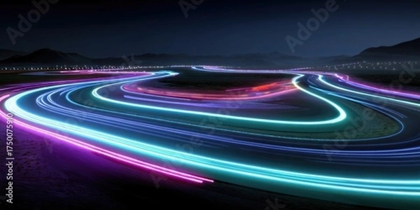 Obraz Night racetrack with bright light trails