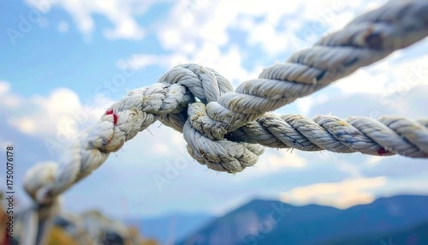 Fototapeta Knotted Rope Against a Cloudy Sky.